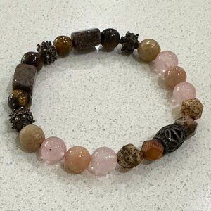 Jasper and Rose Quartz Mixed Stone Stretch Bracelet